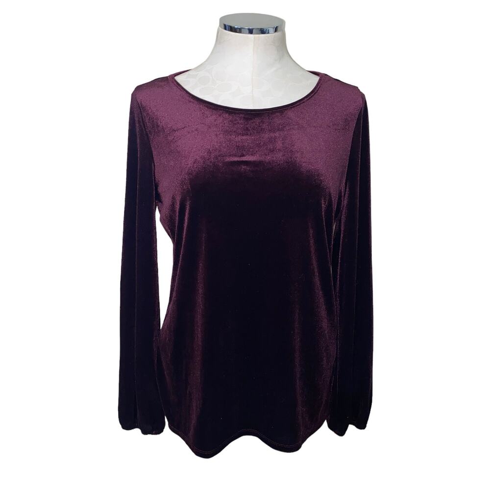 Adrianna Papell Burgundy Velour Long Sleeve Bow Cut Out Back Blouse Size Medium